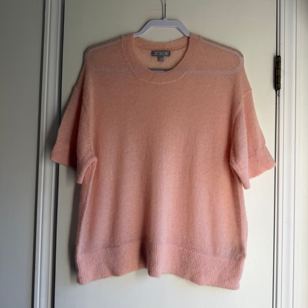 J.Crew Womens Alpaca Wool Blend Short Sleeve Crewneck Sweater Peach Large